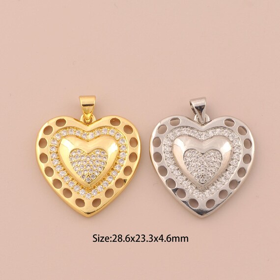 18K Gold Heart Charms,CZ Pave Heart Charms Pendants,Heart Charm for DIY Jewelry Making Supply