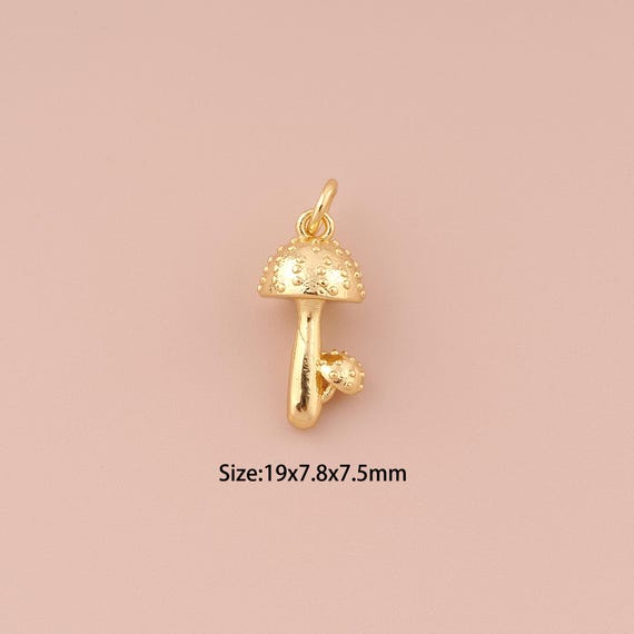 18K Gold Mushroom Charms,Minimalist Charms Pendants,Mushroom Charm for DIY Jewelry Making Supply