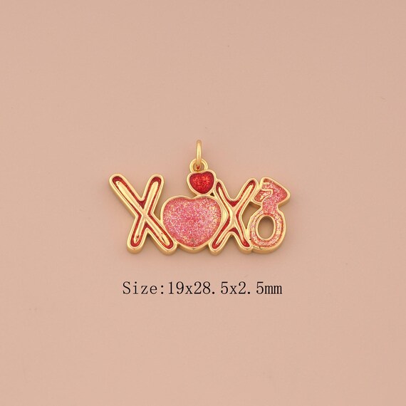 18K Gold XOXO Charms,Enamel Heart Charms Pendants,Letter Charm for DIY Jewelry Making Supply