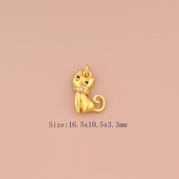 18K Gold Cat Charms,CZ Pave Animal Charms Pendants,Cat Charm for DIY Jewelry Making Supply