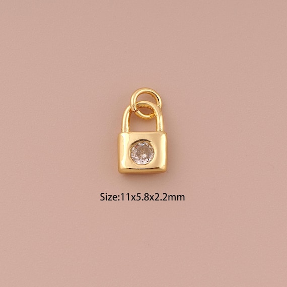 5 pcs 18K Gold Lock Charms,CZ Pave Minimalist Charms Pendants,Lock Charm for DIY Jewelry Making Supply
