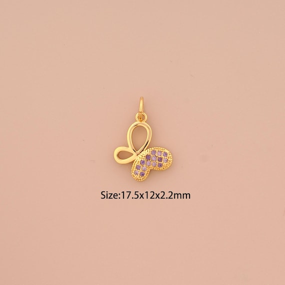 18K Gold Butterfly Charms,CZ Pave Butterfly Charms Pendants,Butterfly Charm for DIY Jewelry Making Supply