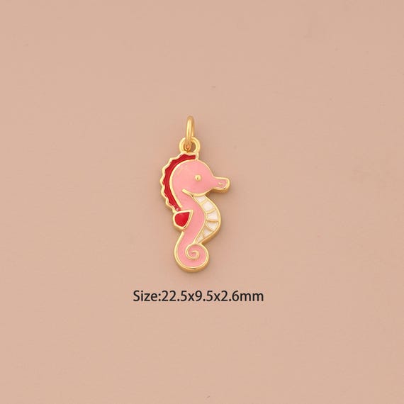 18K Gold Seahorse Charms,Enamel Marine Life Charms Pendants,Seahorse Charm for DIY Jewelry Making Supply