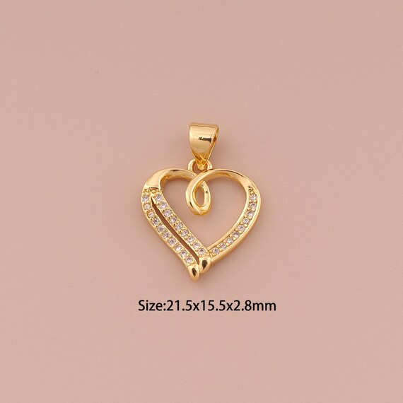 18K Gold Heart Charms,CZ Pave Minimalist Charms Pendants,Heart Charm for DIY Jewelry Making Supply