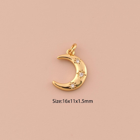 18K Gold Moon Charms,CZ Pave Minimalist Charms Pendants,Star Charm for DIY Jewelry Making Supply