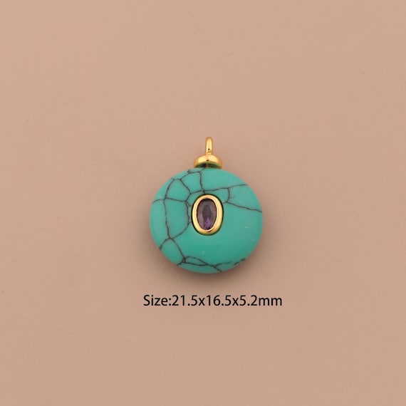 18K Gold Energy Stone Charms,Natural Stone Charms Pendants,Turquoise Charm for DIY Jewelry Making Supply
