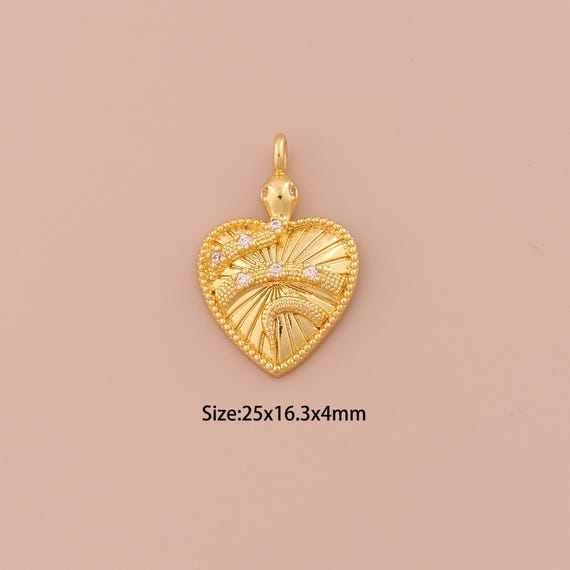 18K Gold Heart Charms,CZ Pave Minimalist Charms Pendants,Snake Charm for DIY Jewelry Making Supply