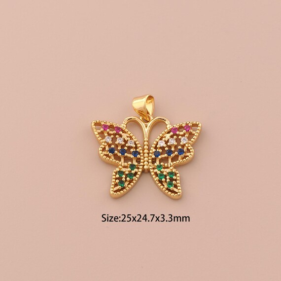 18K Gold Butterfly Charms,CZ Pave Insect Charms Pendants,Butterfly Charm for DIY Jewelry Making Supply