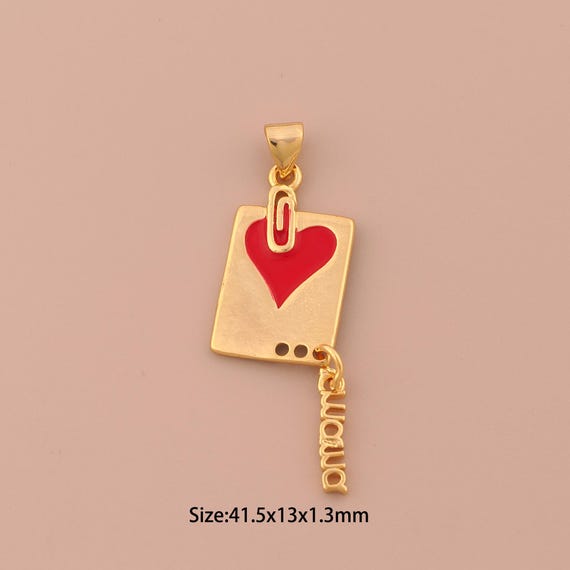 18K Gold Heart Charms,Enamel MAMA Charms Pendants,Square Letter Charm for DIY Jewelry Making Supply