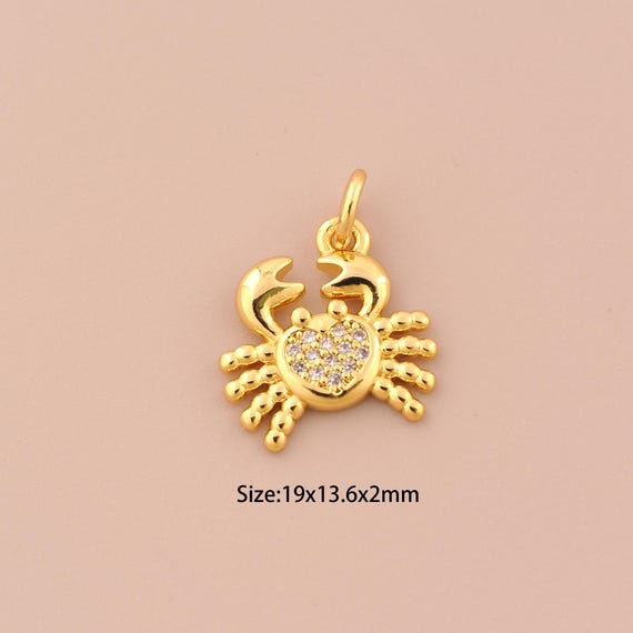 18K Gold Crab Charms,CZ Pave Crab Charms Pendants,Crab Charm for DIY Jewelry Making Supply