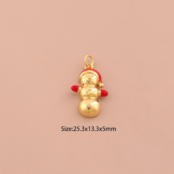 18K Gold Christmas Hat Charms,Christmas Charms Pendants,Enamel Snowman Charm for DIY Jewelry Making Supply