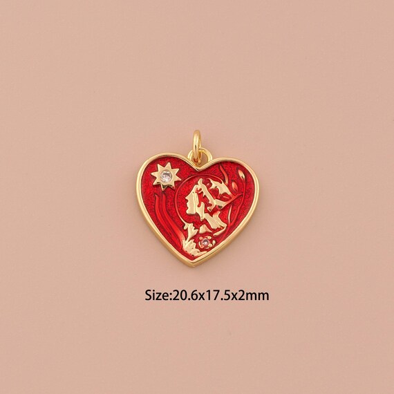 18K Gold Heart Charms,CZ Pave Minimalist Charms Pendants,Enamel Sun Charm for DIY Jewelry Making Supply