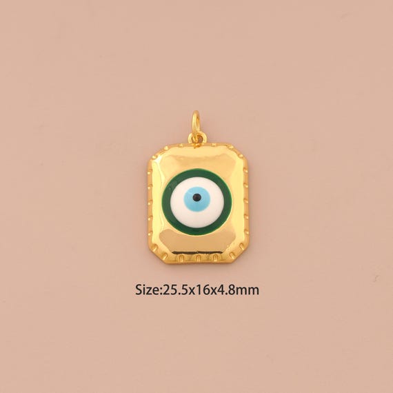 18K Gold Evil Eye Charms,Devil Eye Charms Pendants,Enamel Square Charm for DIY Jewelry Making Supply