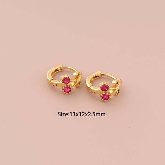 18K Gold Cherry Earrings,CZ Pave Hugging Hoop Earrings,Hoop Earrings,Hypoallergenic Hoop Earrings,Gift for Her