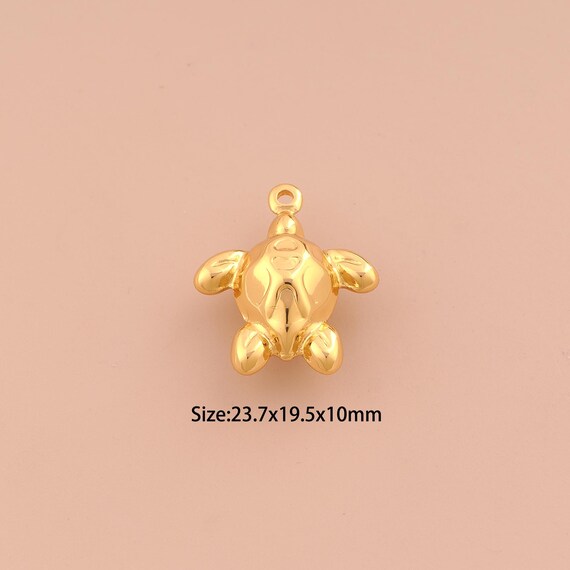 18K Gold Puffed Turtle Charms,Animal Charms Pendants,Turtle Charm for DIY Jewelry Making Supply