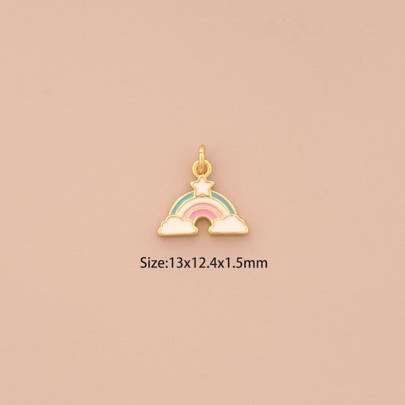 18K Gold Rainbow Cloud Charms,Enamel Cloud Charms Pendants,Star Charm for DIY Jewelry Making Supply