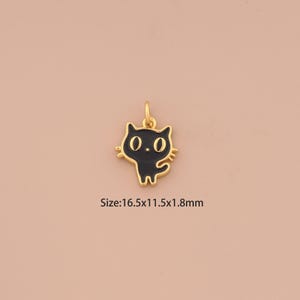 18K Gold Cute Cat Charms,Enamel Animal Charms Pendants,Cat Charm for DIY Jewelry Making Supply