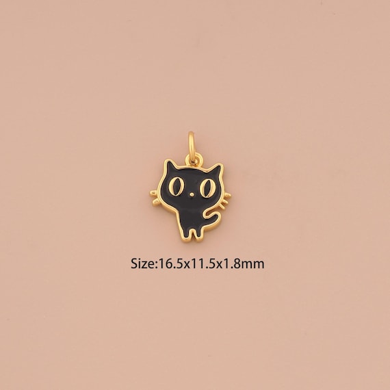 18K Gold Cute Cat Charms,Enamel Animal Charms Pendants,Cat Charm for DIY Jewelry Making Supply