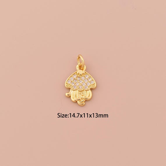 18K Gold Mushroom Charms,CZ Pave Minimalist Charms Pendants,Mushroom Charm for DIY Jewelry Making Supply