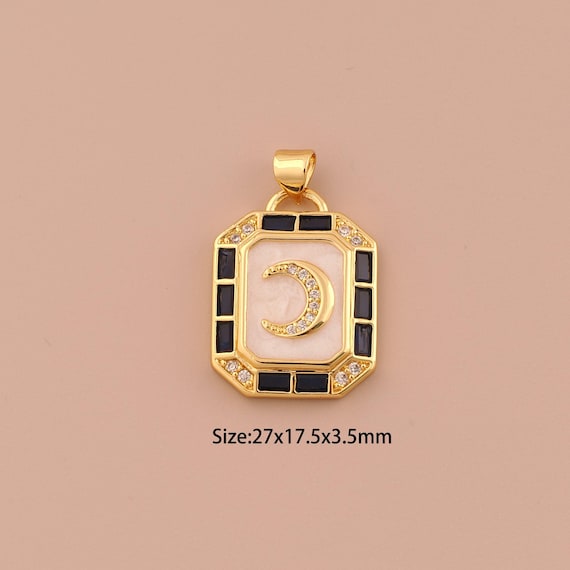 18K Gold Moon Charms,CZ Pave Minimalist Charms Pendants,Moon Charm for DIY Jewelry Making Supply