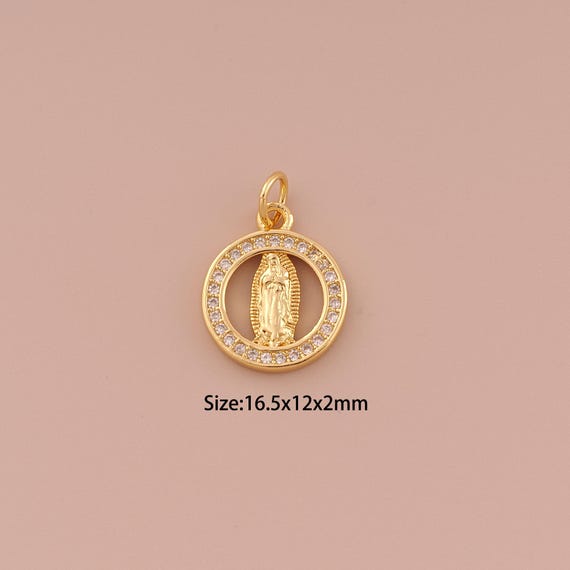 18K Gold Virgin Mary Charms,CZ Pave Minimalist Charms Pendants,Catholic Charm for DIY Jewelry Making Supply