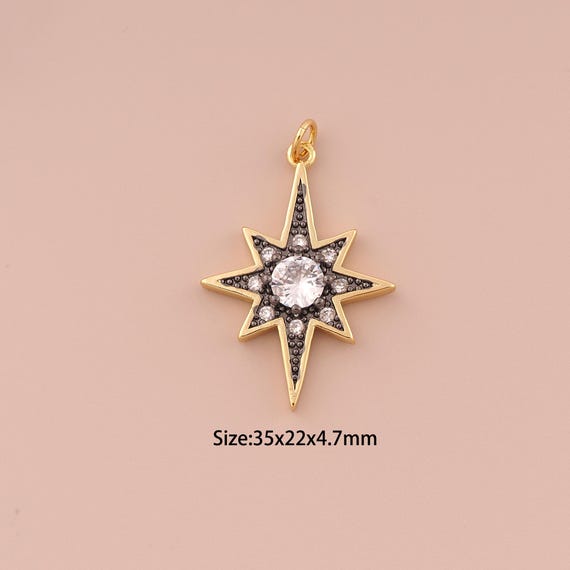 18K Gold Polaris Charms,CZ Pave Minimalist Charms Pendants,Polaris Charm for DIY Jewelry Making Supply