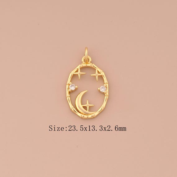 18K Gold Moon Charms,CZ Pave Star Charms Pendants,Celestial Charm for DIY Jewelry Making Supply