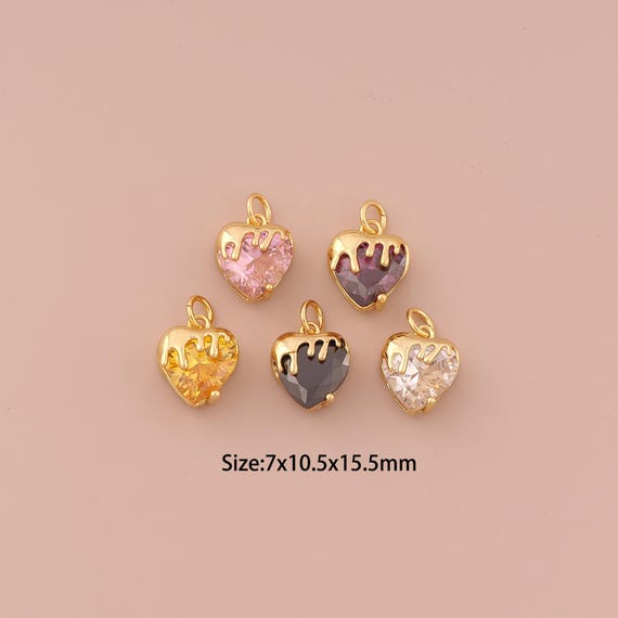 18K Gold Heart Charms,CZ Pave Minimalist Charms Pendants,Heart Charm for DIY Jewelry Making Supply