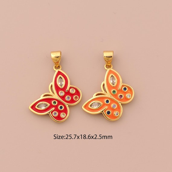 18K Gold Butterfly Charms,CZ Pave Insect Charms Pendants,Enamel Butterfly Charm for DIY Jewelry Making Supply