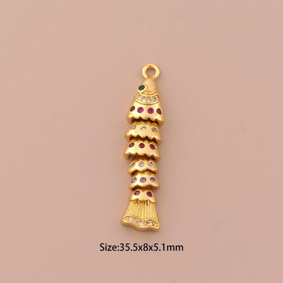 18K Gold Fish Charms,CZ Pave Fish Charms Pendants,Fish Charm for DIY Jewelry Making Supply