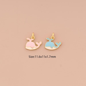 Dijes de ballena de oro de 18 quilates, colgantes de vida marina esmaltados, dije de ballena para hacer joyas DIY.