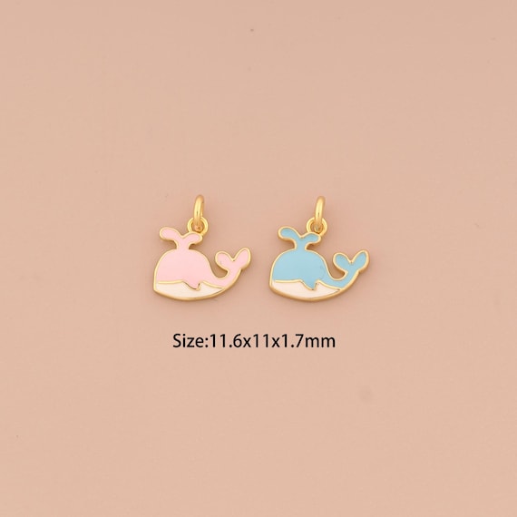 18K Gold Whale Charms,Enamel Marine Life Charms Pendants,Whale Charm for DIY Jewelry Making Supply