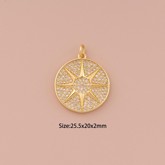 18K Gold Polaris Charms,CZ Pave Minimalist Charms Pendants,Polaris Charm for DIY Jewelry Making Supply