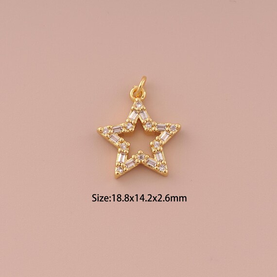 18K Gold Star Charms,CZ Pave Minimalist Charms Pendants,Star Charm for DIY Jewelry Making Supply