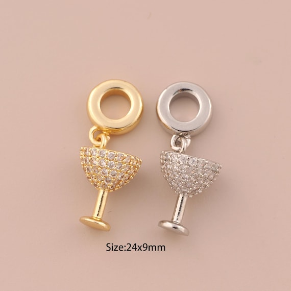 18K Gold Goblet Charms,CZ Pave Goblet Charms Pendants,Goblet Charm for DIY Jewelry Making Supply