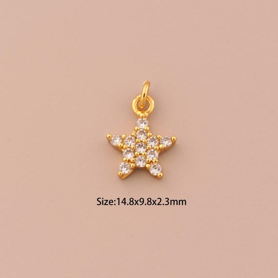 18K Gold Mini Star Charms,CZ Pave Celestial Charms Pendants,Minimalist Charm for DIY Jewelry Making Supply