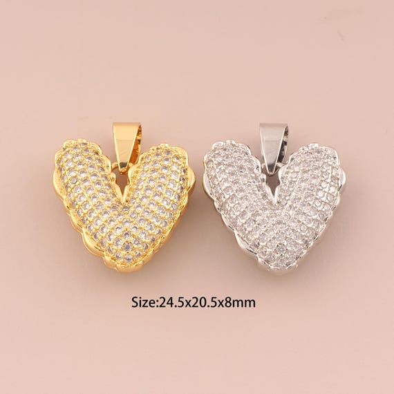 18K Gold Heart Charms,CZ Pave Minimalist Charms Pendants,Heart Charm for DIY Jewelry Making Supply