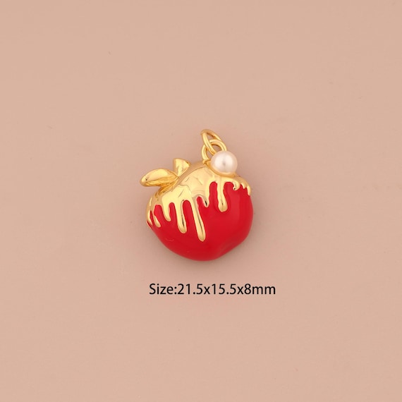18K Gold Apple Charms,Enamel Fruit Charms Pendants,Apple Charm for DIY Jewelry Making Supply