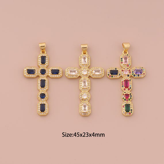 18K Gold Cross Charms,CZ Pave Minimalist Charms Pendants,Christian Charm for DIY Jewelry Making Supply