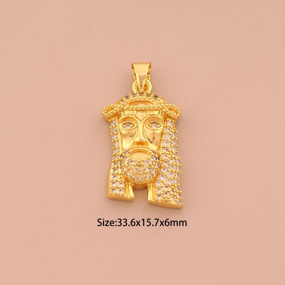 18K Gold Jesus Face Charms,CZ Pave Christian Charms Pendants,Jesus Charm for DIY Jewelry Making Supply