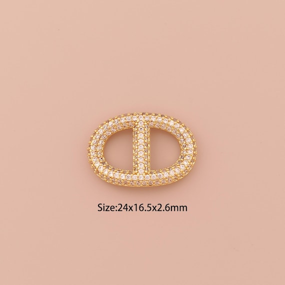 18K Gold Pig Nose Connector,CZ Pave Minimalist Connector Charms,Pig Nose Connector for DIY Jewelry Making Supply