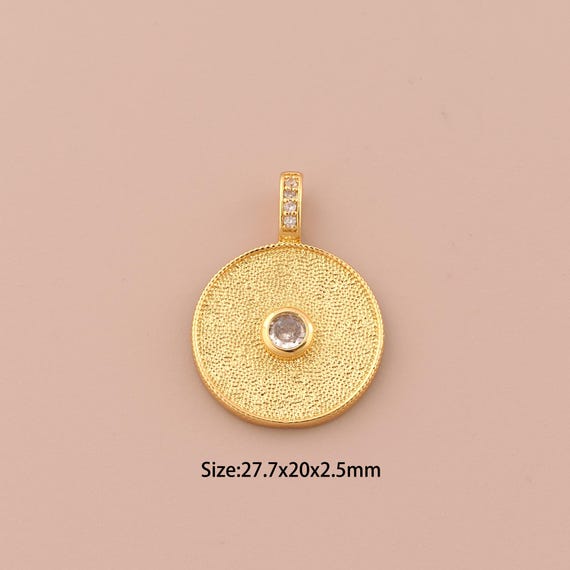 18K Gold Round Charms,CZ Pave Coin Charms Pendants,Minimalist Charm for DIY Jewelry Making Supply
