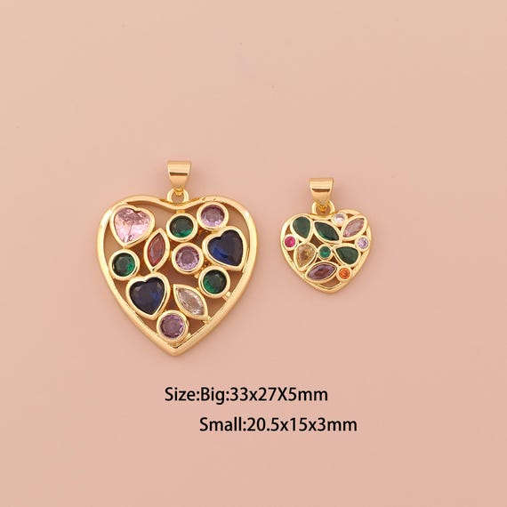 18K Gold Heart Charms,CZ Pave Minimalist Charms Pendants,Heart Charm for DIY Jewelry Making Supply