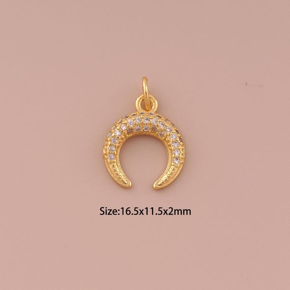 18K Gold Cow Horn Charms,CZ Pave Minimalist Charms Pendants,Cow Horn Charm for DIY Jewelry Making Supply
