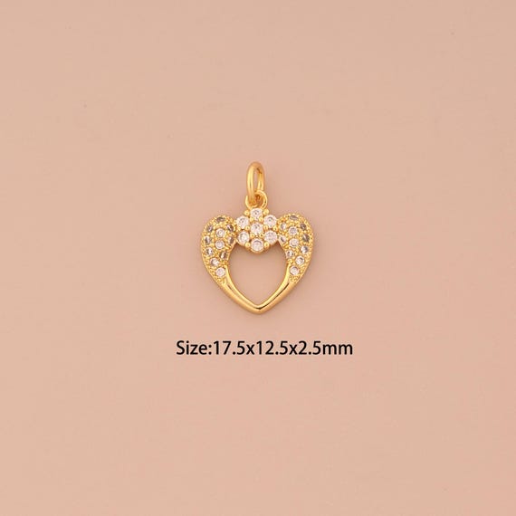 18K Gold Hollow Heart Charms,CZ Pave Love Charms Pendants,Heart Charm for DIY Jewelry Making Supply