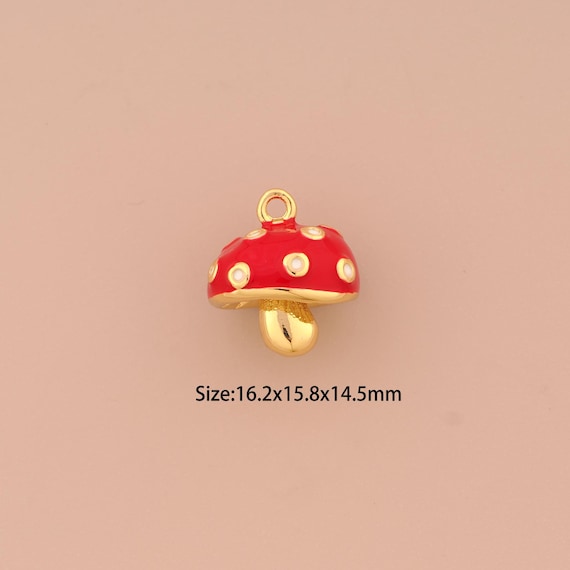 18K Gold Mushroom Charms,Enamel Mushroom Charms Pendants,Mushroom Charm for DIY Jewelry Making Supply