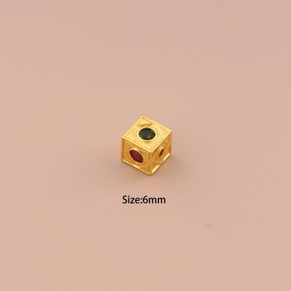 18K Gold Square Spacer Bead,CZ Pave Square Bead,Square Bead for DIY Jewelry Making Supply