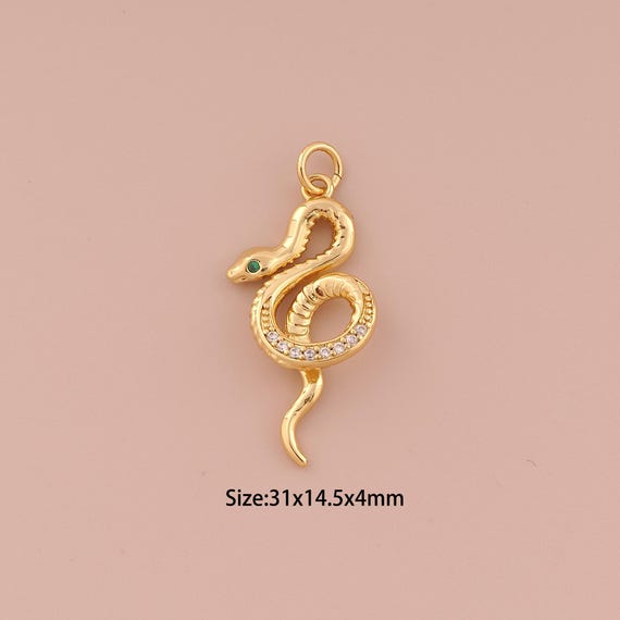 18K Gold Snake Charms,CZ Pave Minimalist Charms Pendants,Snake Charm for DIY Jewelry Making Supply