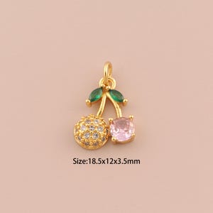 18K Gold Cherry Charms,CZ Pave Minimalist Charms Pendants,Fruit Charm for DIY Jewelry Making Supply