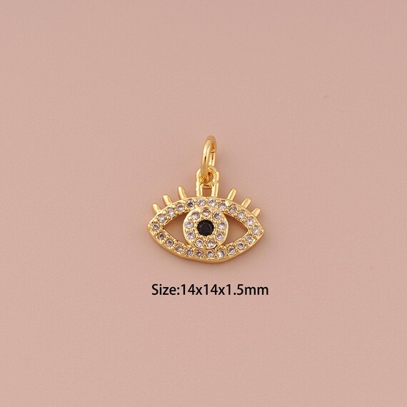 18K Gold Evil Eye Charms,CZ Pave Minimalist Charms Pendants,Devil Eye Charm for DIY Jewelry Making Supply
